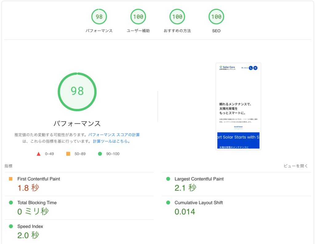 PageSpeed Insights98点